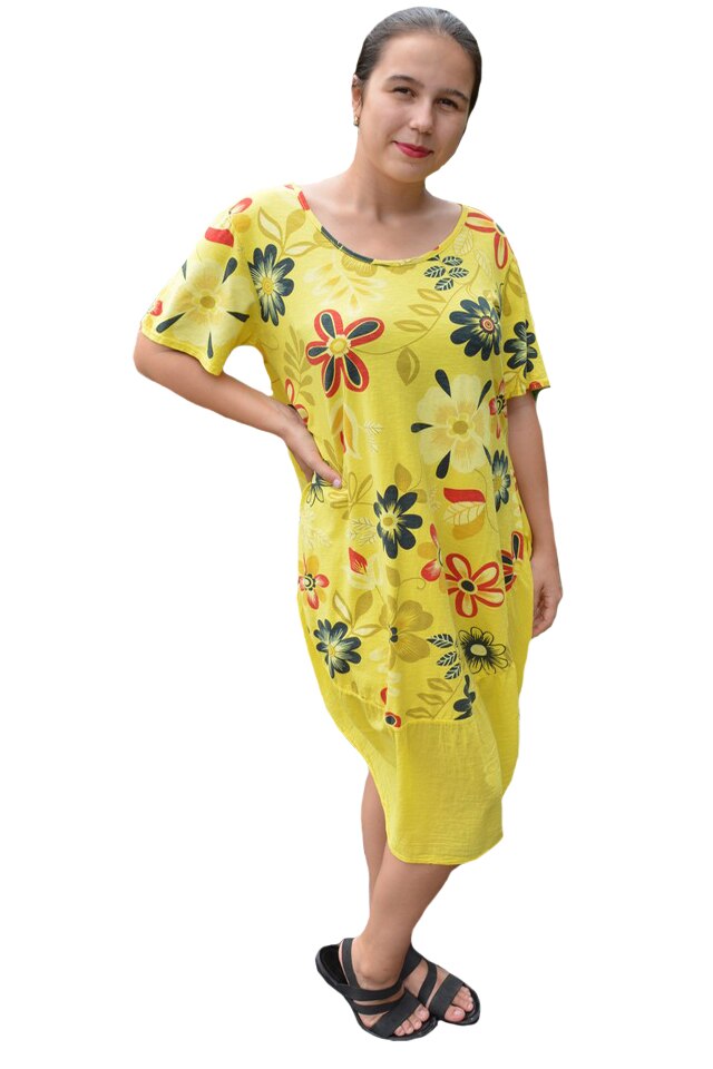 Rochie Agnette, din bumbac, model cu cercuri, D&J Exclussive, Galben