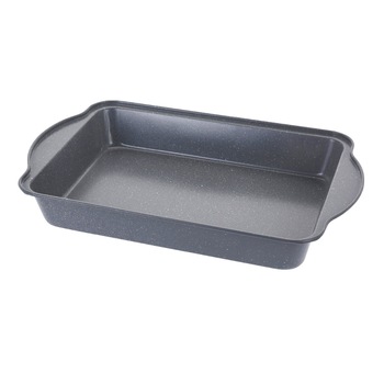 Tava de copt pentru cuptor, NAGO, Tava de gatit termorezistenta, forma rectangulara, strat antiaderent, cu manere, 40 x 25 x 5 cm, 365 g, Gri carbune Tava de copt pentru cuptor, NAGO, Tava de gatit termorezistenta, forma rectangulara, strat antiaderent, cu manere, 40 x 25 x 5 cm, 365 g, Gri carbune