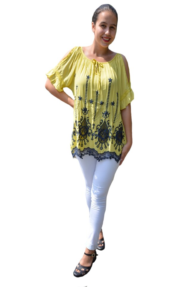 Bluza Riley, tip ie, model cu broderie, D&J Exclussive, Galben