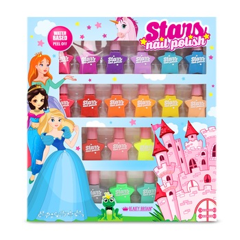 Set de 18 bucati Lac de unghii, Beauty4Britain, Stars, pe baza de apa, cutie de Lux, Multicolor, 6 ml Set de 18 bucati Lac de unghii, Beauty4Britain, Stars, pe baza de apa, cutie de Lux, Multicolor, 6 ml