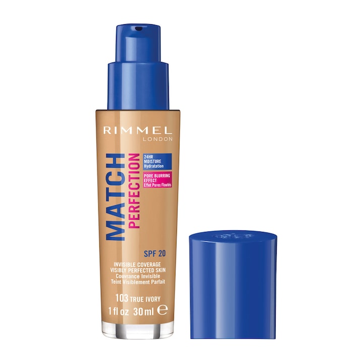 Fond de ten Rimmel London Match Perfection 103 True Ivory SPF 20, 30 ml