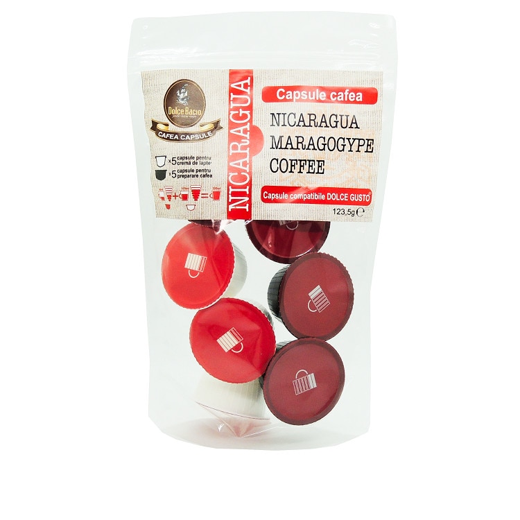 Capsule cafea Dolce Bacio, Origine Nicaragua Maragogype, 2x5 capsule(24,7g), compatibile Dolce Gusto