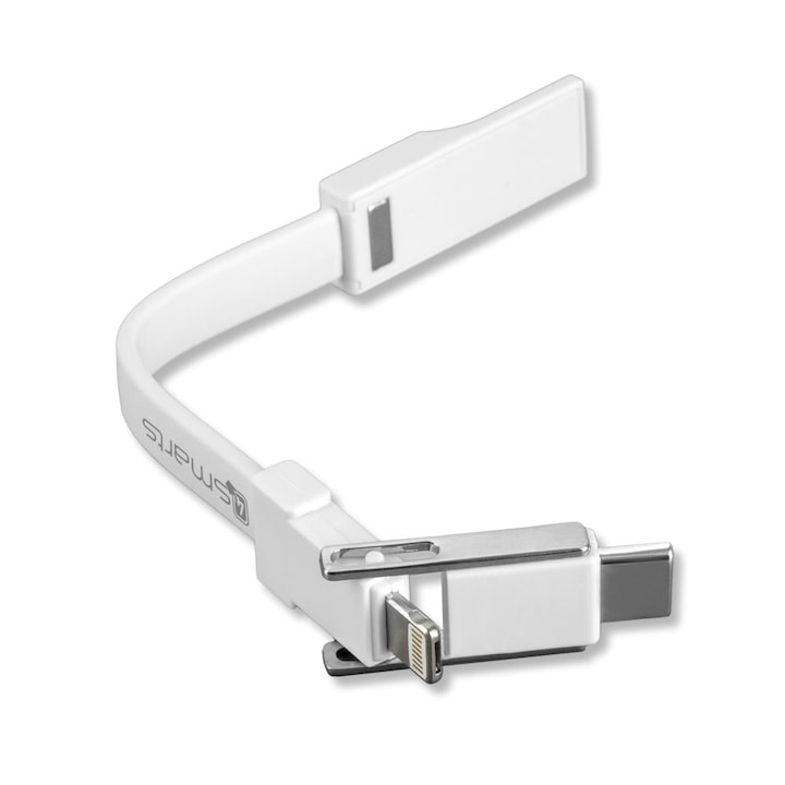 Cablu de date tip breloc, 4smarts, 3in1, Tip USB-C, Alb