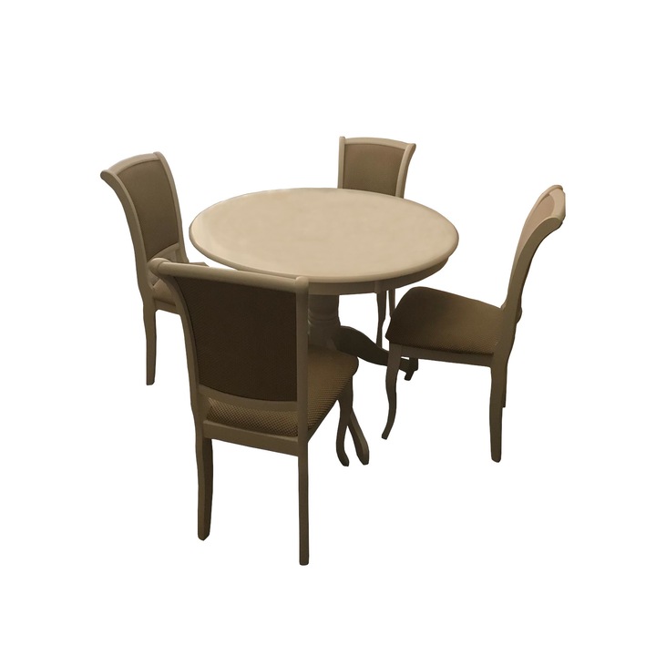 Masa living cu 4 scaune tapitate crem, 100x75 cm