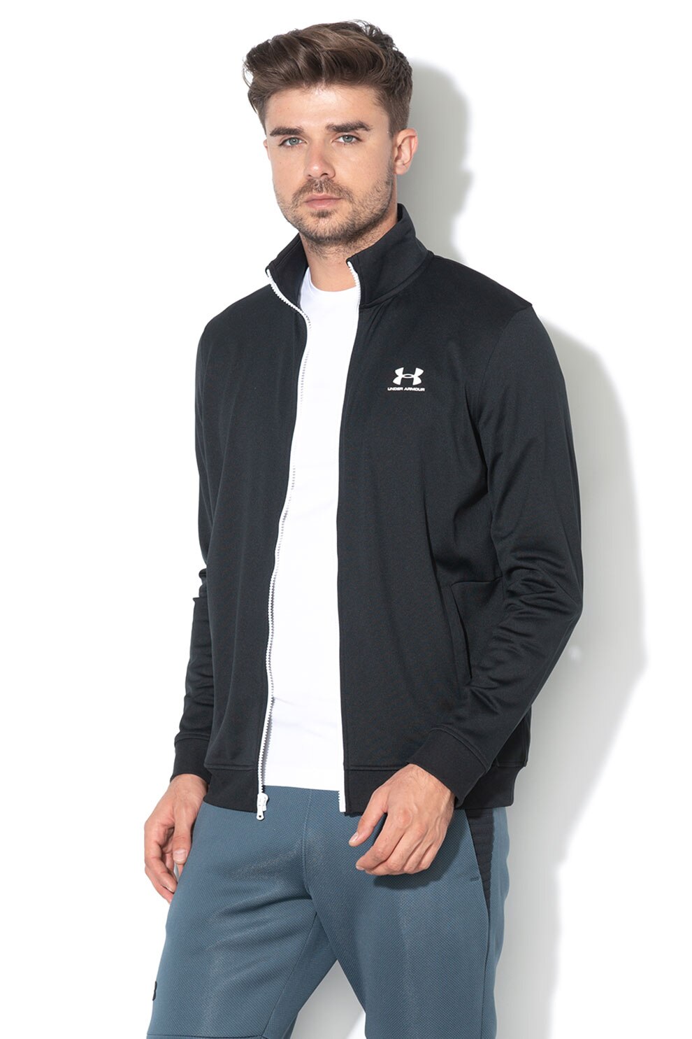 Under Armour, Bluza sport cu fermoar, pentru antrenament Sportstyle, Negru