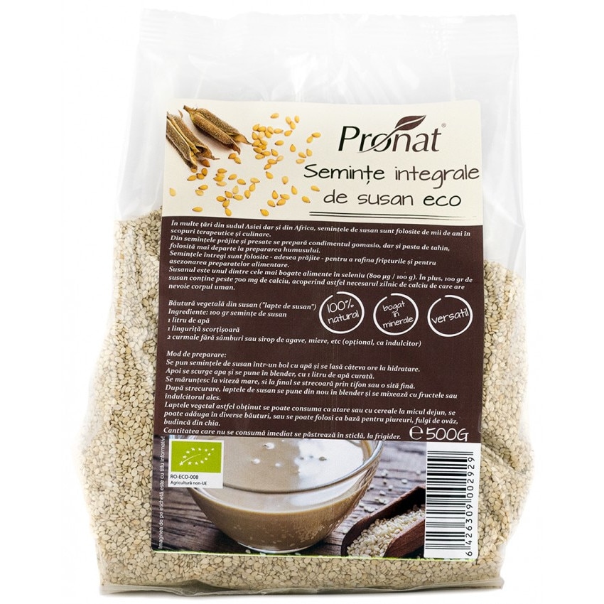 Seminte de susan integral, bio, Pronat, 500 g