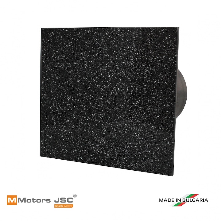 Ventilator baie de designer MMotors, patrat cu clapa, sticla, Ф100, 169 m3/h, 18W, negru si argintiu, 4840