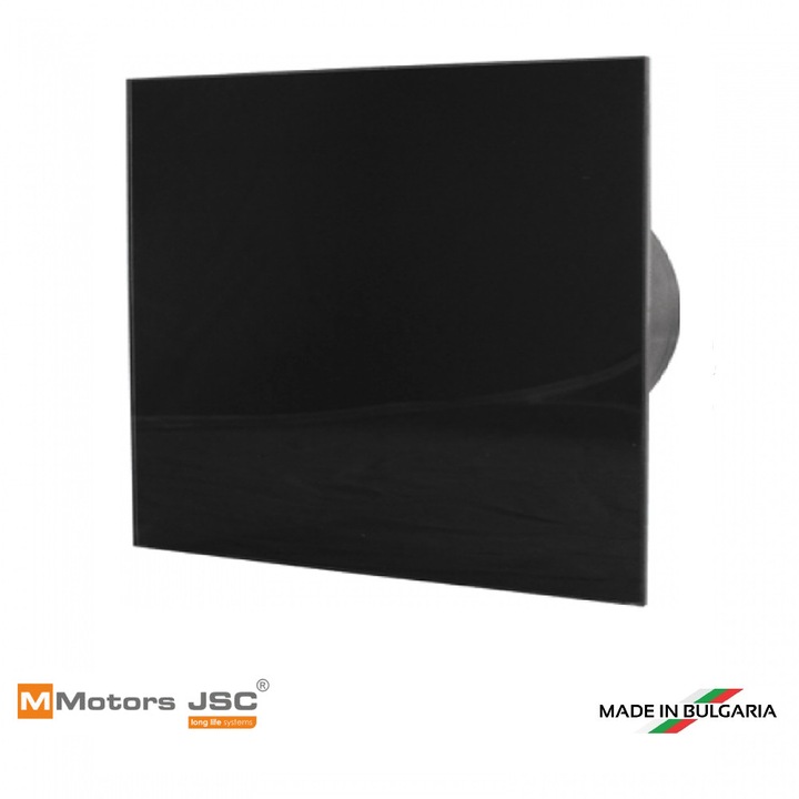 Ventilator baie de designer MMotors, patrat cu clapeta, sticla, Ф100, 105 m3/h, 13W, negru lucios, 9036