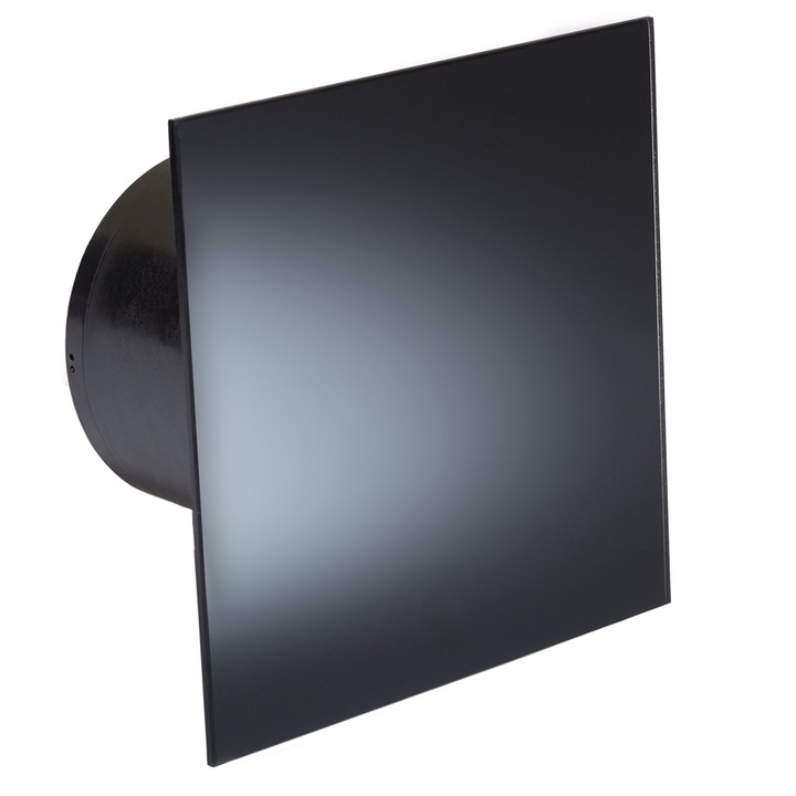 Вентилатор за баня MMotors, Квадрат с клапа, Стъклен, Ф100, 169 м3/ч, 18W, Черен мат, 4857