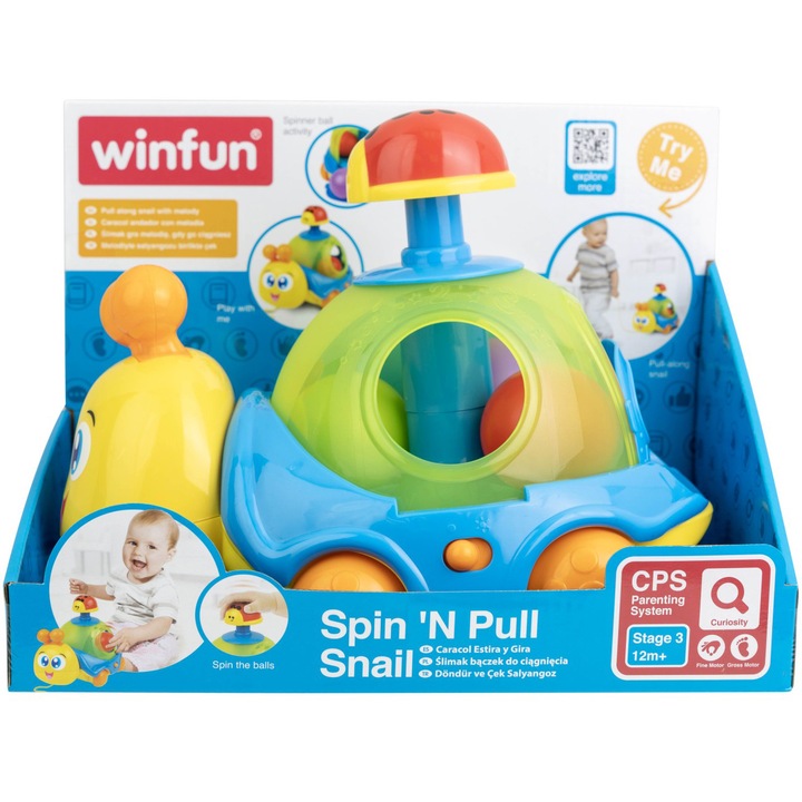 Интерактивна играчка за дърпане Winfun - Музикален охлюв с топки