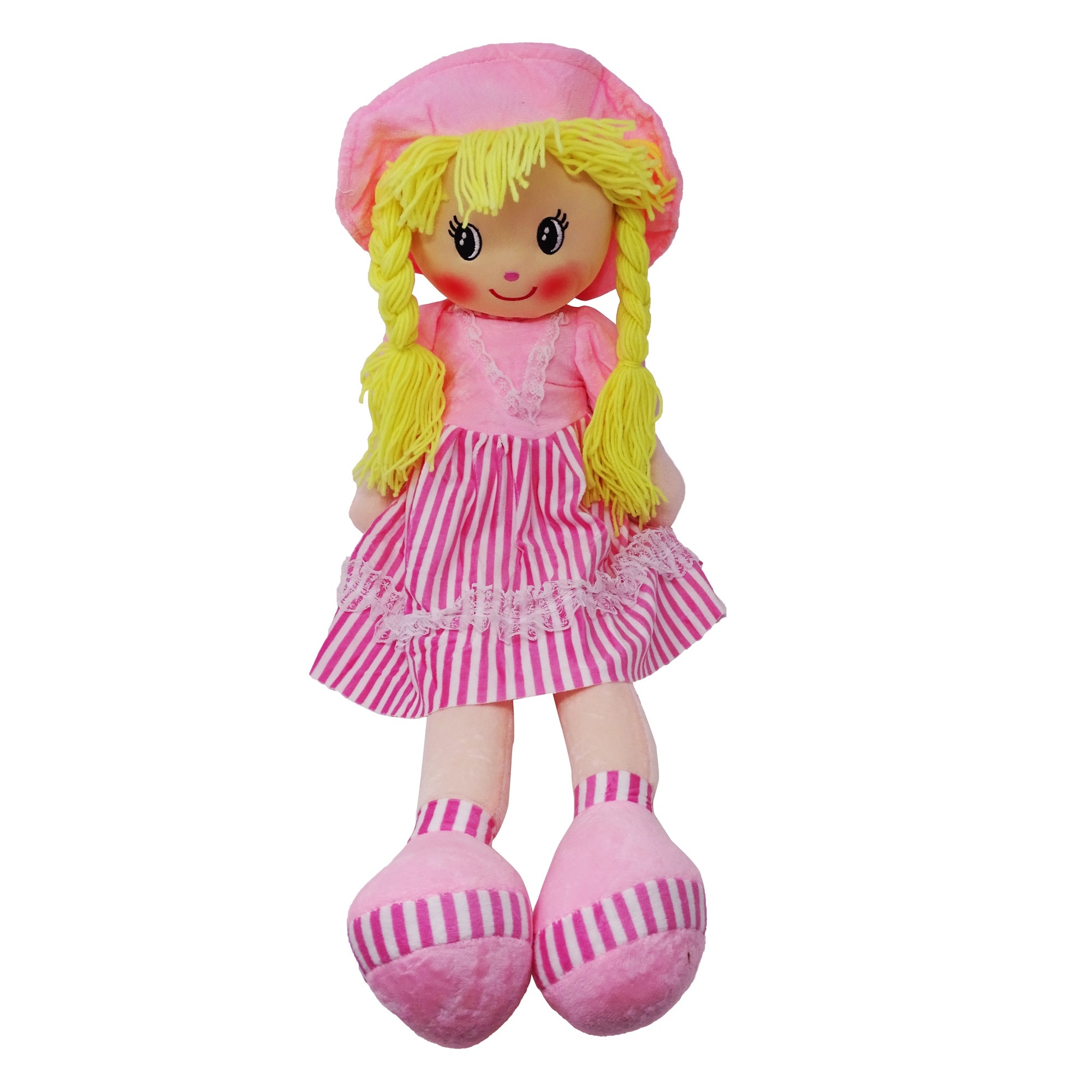 Papusa de Plus cu Parul Impletit si Palarie, 75 cm, SALAMANDRA KIDS®, Roz