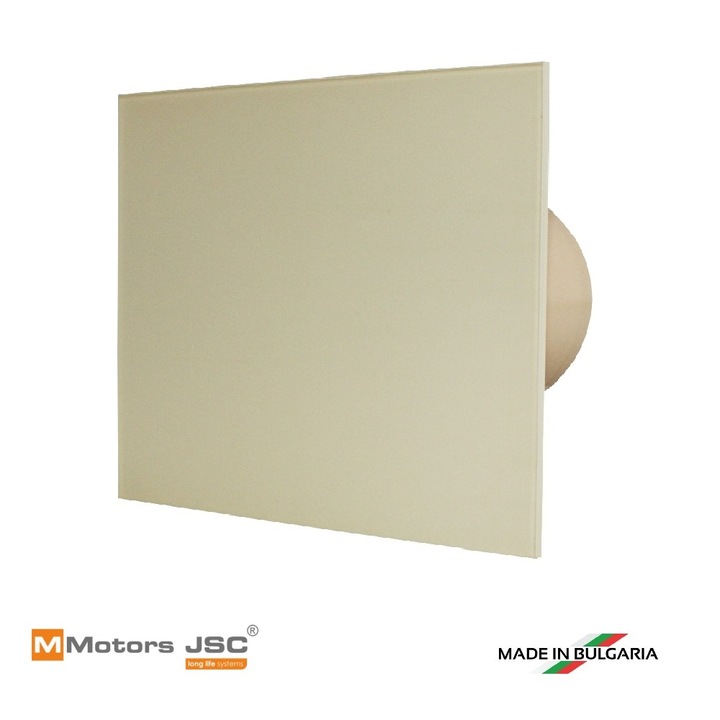 Ventilator baie de designer MMotors, patrat cu clapa, sticla, Ф100, 169 m3/h, 18W, crem, 4789