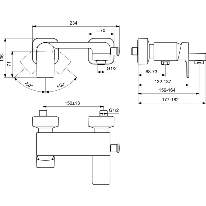 Смесител за вана Ideal Standard Edge, лъскав хром