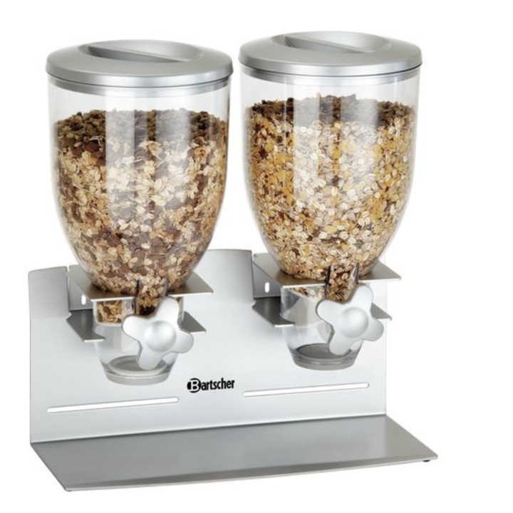 Dispenser dublu pentru cereale, Bartscher, Plastic/Otel, 3.5 l, Argintiu/Transparent