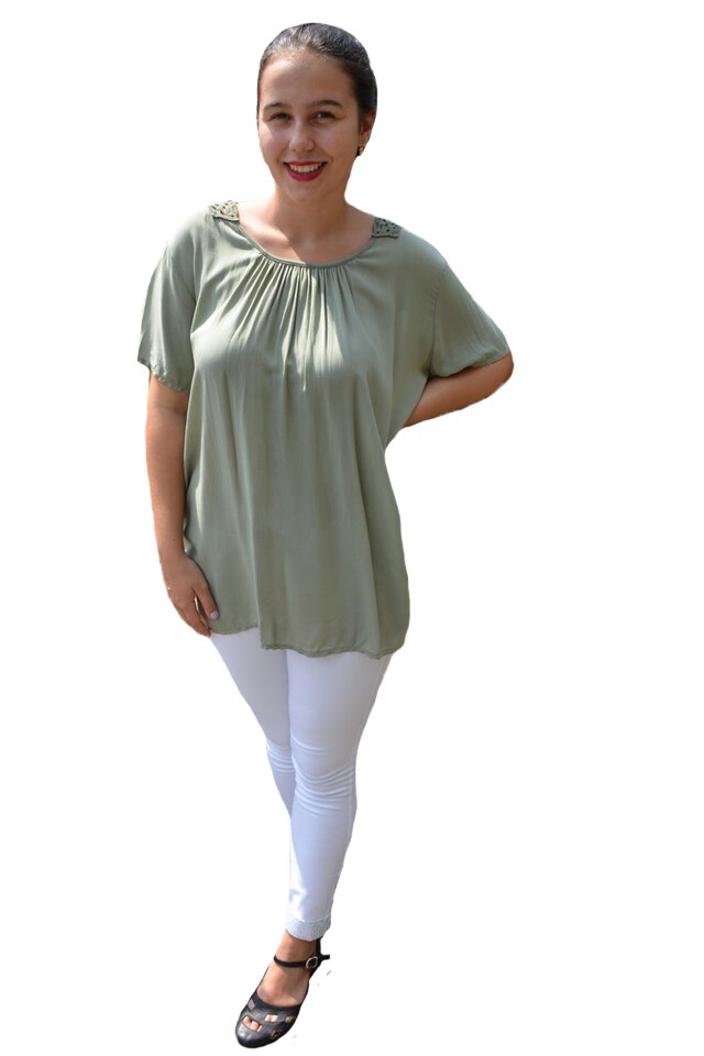 Bluza lejera Sidonia cu broderie in spate, D&J Exclussive, Kaki