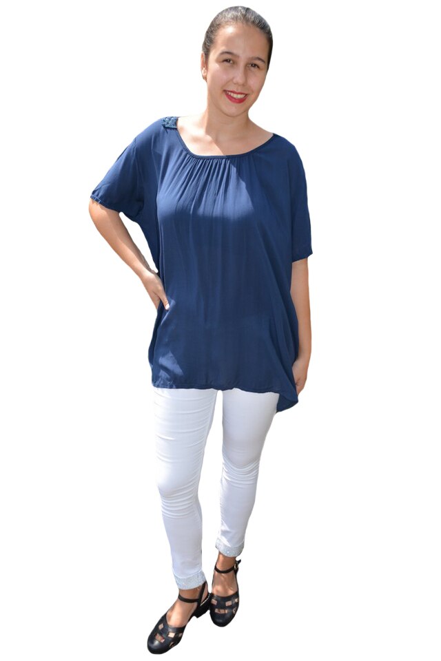 Bluza lejera Sidonia cu broderie in spate, D&J Exclussive, Bleumarin