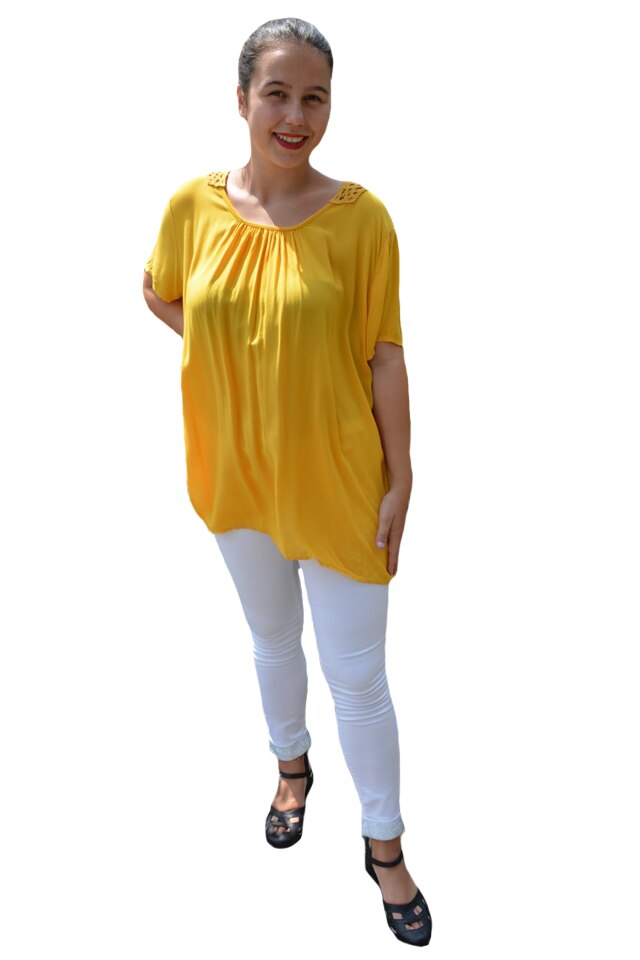 Bluza lejera Sidonia cu broderie in spate, D&J Exclussive, Galben inchis