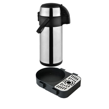 Termos RAKI inox interior si exterior cu pompa 3L d15xh37cm cu suport termos cu tava pentru picurare Termos RAKI inox interior si exterior cu pompa 3L d15xh37cm cu suport termos cu tava pentru picurare
