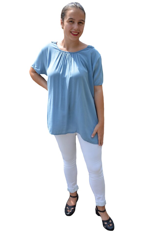 Bluza lejera Sidonia cu broderie in spate, D&J Exclussive, Albastru