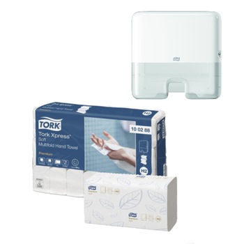 Pachet Prosoape hartie Tork Xpress 100288, gama Premium, 2 straturi, 21pachete/bax, culoare alb si Dozator Prosoape pentru Maini Pliate Tork Xpress® Mini Multifold 552000, culoarea alb Pachet Prosoape hartie Tork Xpress 100288, gama Premium, 2 straturi, 21pachete/bax, culoare alb si Dozator Prosoape pentru Maini Pliate Tork Xpress® Mini Multifold 552000, culoarea alb
