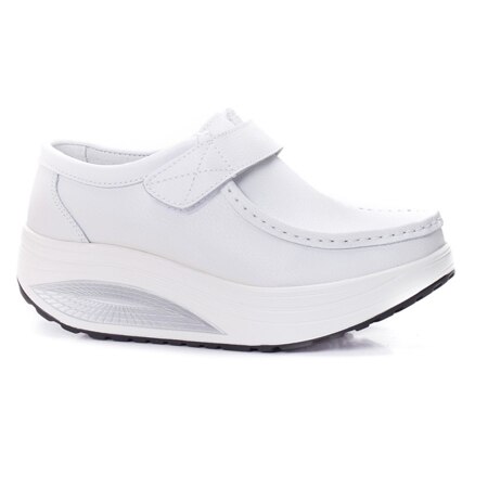 Pantofi cu talpa joasa comozi, casual, model cu scai, D&J Exclussive, Alb