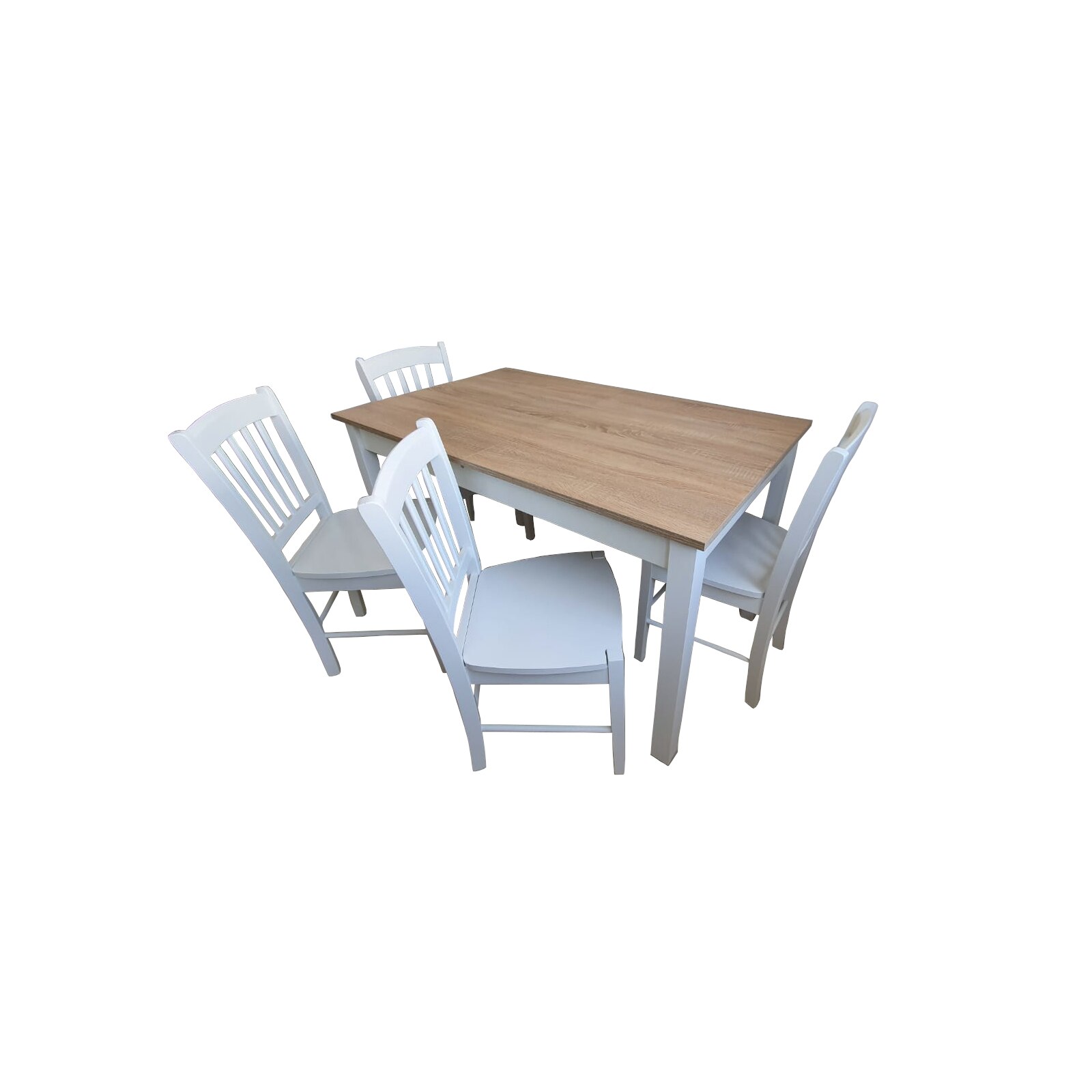 block Ruin Greeting Set masa bucatarie alb/stejar cu 4 scaune, finisaj vopsit, 125x75x75cm,  extensibila la 170cm - eMAG.ro