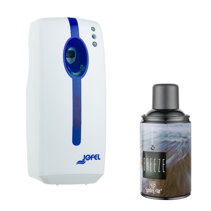 Odorizant electronic profesional Jofel cu rezerva spray 250 ml Breeze si baterii incluse