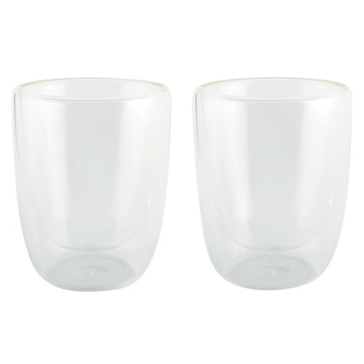 Set 2 pahare termo Drink Line, pereti dubli, sticla, 300 ml