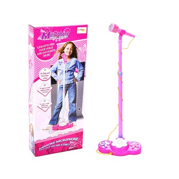 Microfon Karaoke MalPlay cu stativ reglabil si conectare la mp3, lumini si sunete, roz Microfon Karaoke MalPlay cu stativ reglabil si conectare la mp3, lumini si sunete, roz