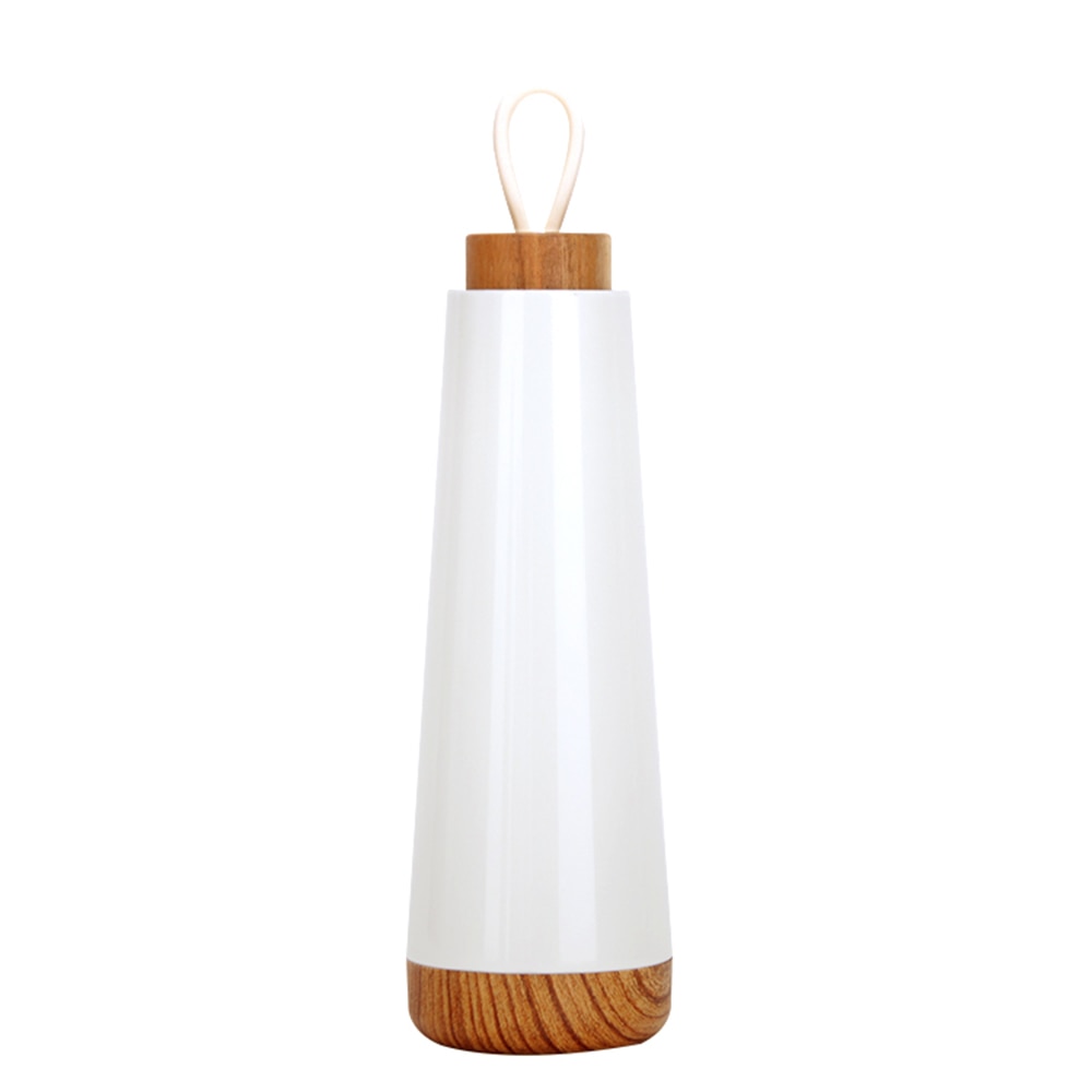 Termos ECO PAITER, maner silicon, dop din lemn, inox 304, forma conica, 500 ml, alb