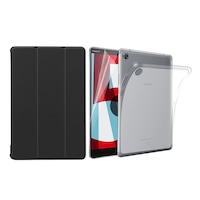Set 3 in 1 husa carte, husa silicon si folie protectie ecran pentru Huawei MediaPad M5 / M5 Pro 10.8 inch, negru