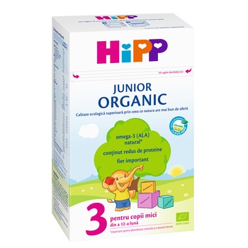 Lapte praf Hipp 3 Organic Junior 1+, pentru copii in crestere, 500g Lapte praf Hipp 3 Organic Junior 1+, pentru copii in crestere, 500g