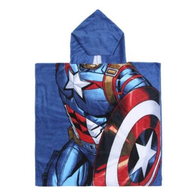 Prosop cu gluga tip poncho CAPTAIN AMERICA, 100% bumbac, 120x60cm
