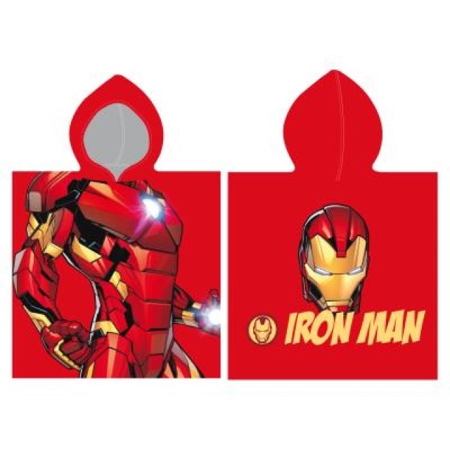 Prosop cu gluga tip poncho Marvel IRON MAN, 100% bumbac, 120x60cm