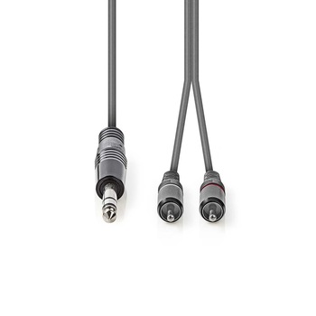 Cablu audio stereo 6.35mm tata - 2x RCA tata 1.5m, gri, Nedis Cablu audio stereo 6.35mm tata - 2x RCA tata 1.5m, gri, Nedis
