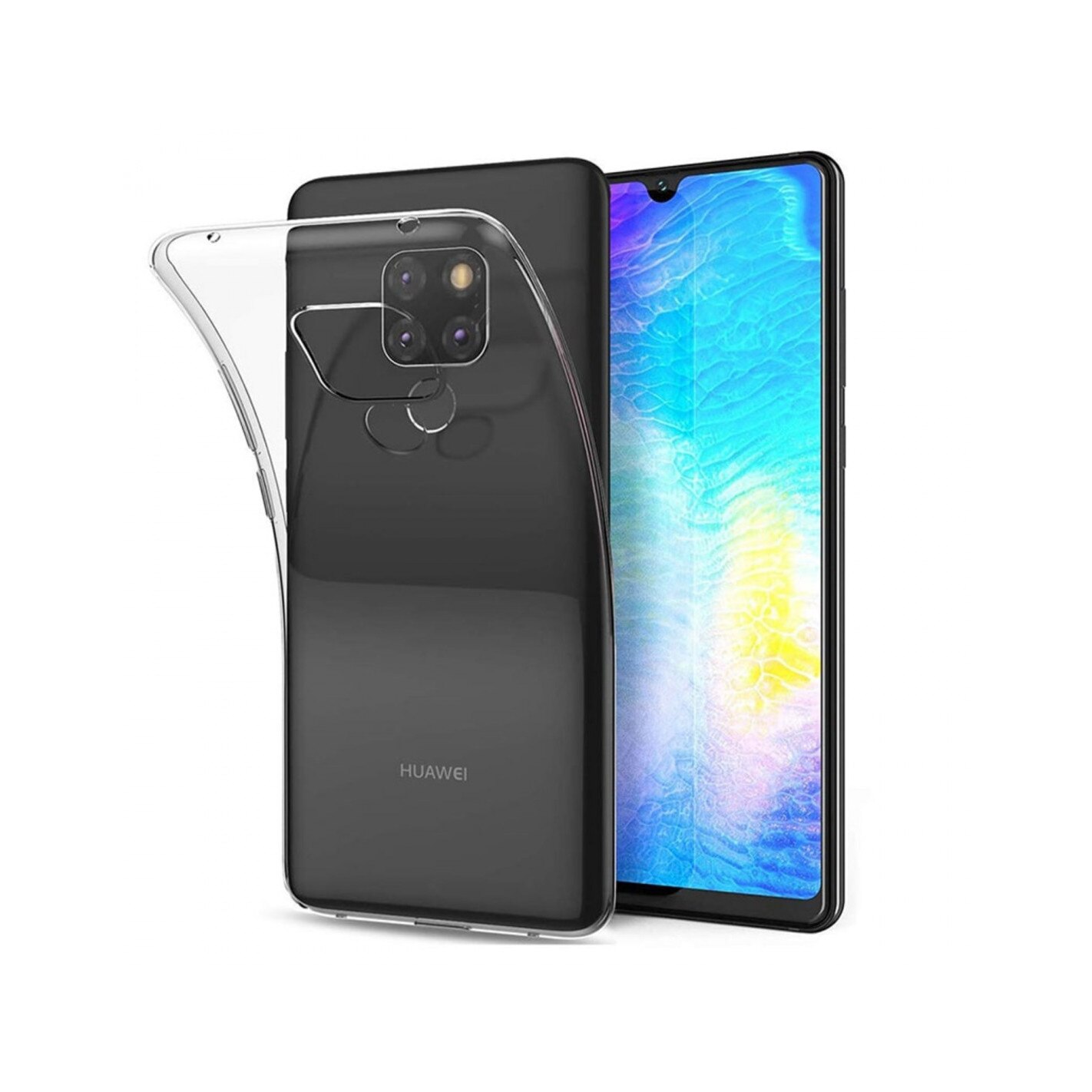 Set Husa de protectie Huawei Mate 20, Transparenta si folie protectie ecran Joyshell, Negru