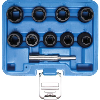 Set tubulare speciale pentru suruburi deteriorate, 10 piese, 10-19 mm, actionare 1/2 Set tubulare speciale pentru suruburi deteriorate, 10 piese, 10-19 mm, actionare 1/2