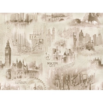 Tapet semilavabil, Slavyanski Oboi, City 5166-01, in relief, hartie, duplex, bej-maro, tematica orase, rola 0.53 m x 10.05 ml Tapet semilavabil, Slavyanski Oboi, City 5166-01, in relief, hartie, duplex, bej-maro, tematica orase, rola 0.53 m x 10.05 ml