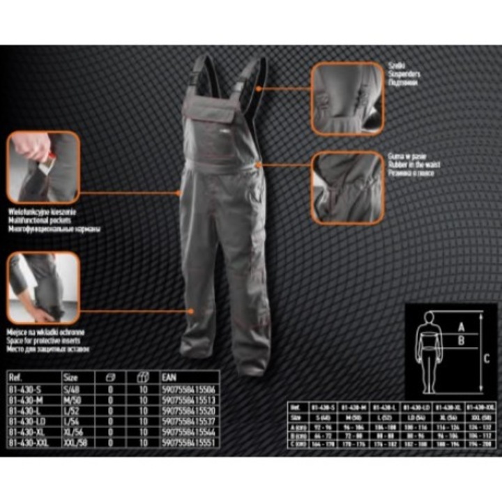 Pantaloni de lucru cu bretele Neo, masura XL