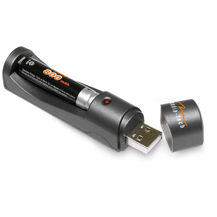 Зарядно устройство Media-tech MT6205 USB + 1 Акумулаторна батерия ААА 800mAh