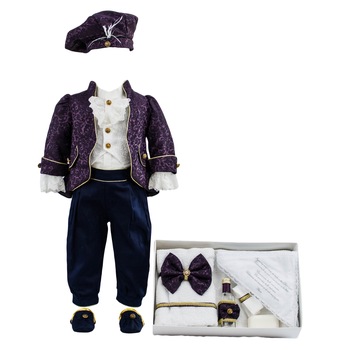 Set botez Regal, doua piese, culoare mov-bleumarin, varsta 6-9 luni Set botez Regal, doua piese, culoare mov-bleumarin, varsta 6-9 luni