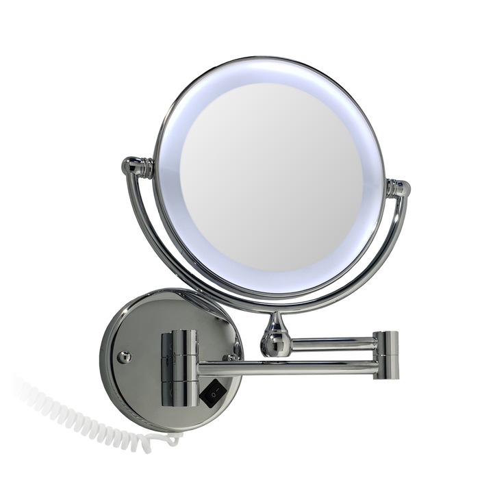Florin Art Kozmetikai tükör lehajtható karral, 2 oldallal, LED-del