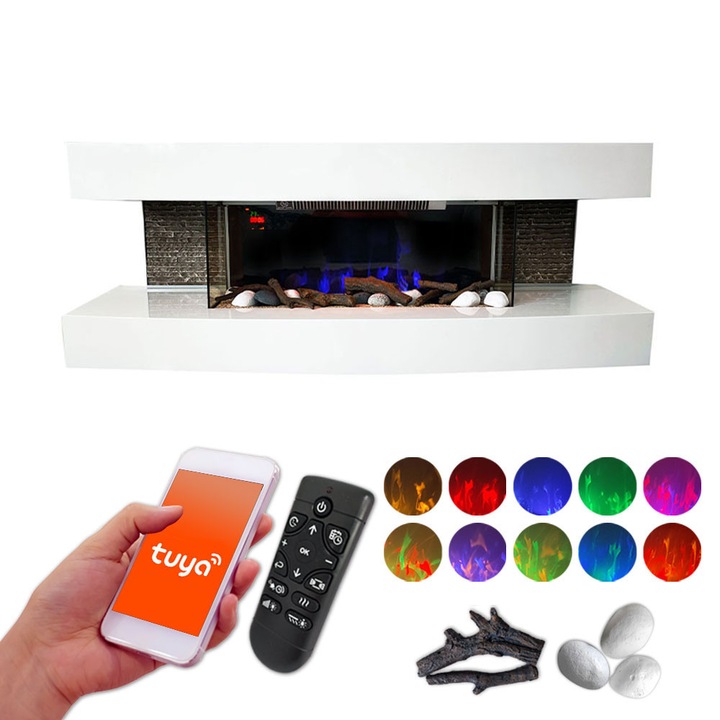 Elektromos kandalló, Paula fehér, ElectricSun, közepes SZ120xM46x31cm, hanghatással