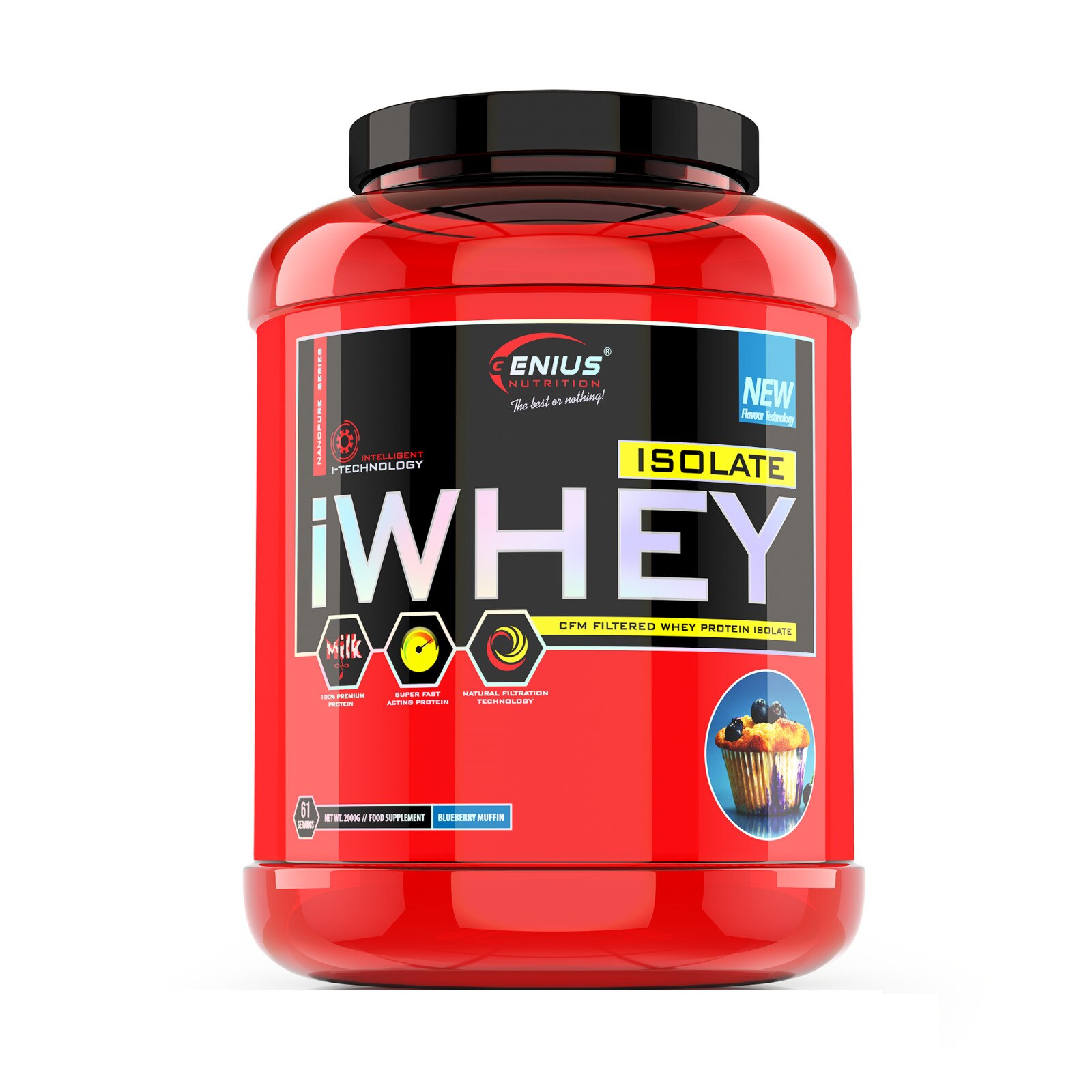 Genius Nutrition iWhey Isolate cu aroma de Muffin si afine 2000 g