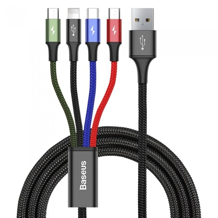 Cablu de date/incarcare Baseus, 4in1 Rapid Series, 2 x MicroUSB/Lightning/USB-C, Multicolor