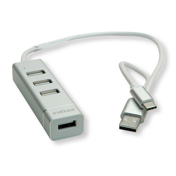 Hub USB 2.0 tip A+C cu 4 porturi, Roline 14.02.5037 Hub USB 2.0 tip A+C cu 4 porturi, Roline 14.02.5037