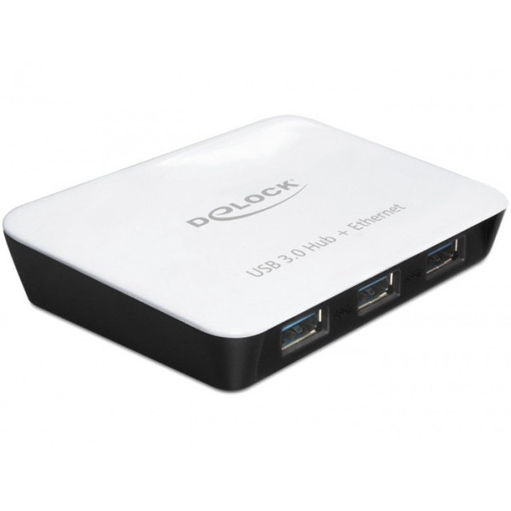 Хъб USB Delock 62431, 3.0, 3 порта, Порт Gigabit Lan 10/100/1000