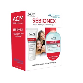 Pachet Crema calmanta anti-imperfectiuni Sebionex Trio ACM, 40 ml + Lotiune micelara Sebionex, 100 ml Pachet Crema calmanta anti-imperfectiuni Sebionex Trio ACM, 40 ml + Lotiune micelara Sebionex, 100 ml