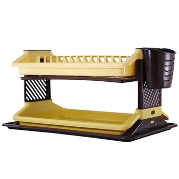 Scurgator vase 2 nivele bej/maro + suport tacamuri Scurgator vase 2 nivele bej/maro + suport tacamuri