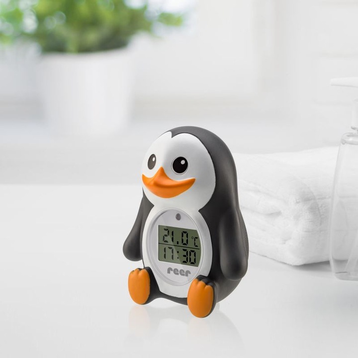 Termometru digital de baie si camera MyHappyPingu, cu ceas, Reer 24041